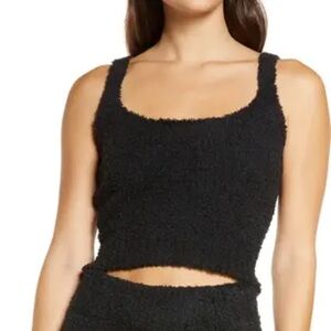 Skims Cozy Knit Tank Top Black Fuzzy Crop Tank Top